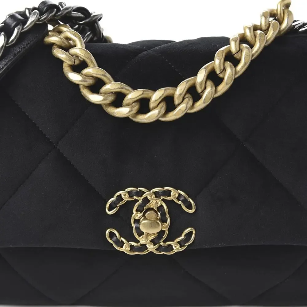 CHANEL 19 Medium Black Velvet Flap Shoulder Crossbody Bag Mixed Hardware